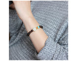 Smoky Crystal, Amazon Stone & Hand-carved Wood Flower Bracelet
