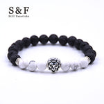 Silver Zinc Lion - Natural Lava & Turquoise Stone Bracelet