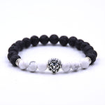 Silver Zinc Lion - Natural Lava & Turquoise Stone Bracelet