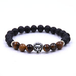 Silver Zinc Lion - Natural Lava & Turquoise Stone Bracelet
