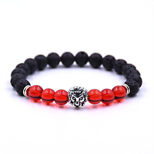 Silver Zinc Lion - Natural Lava & Turquoise Stone Bracelet