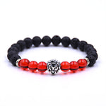 Silver Zinc Lion - Natural Lava & Turquoise Stone Bracelet