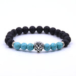 Silver Zinc Lion - Natural Lava & Turquoise Stone Bracelet