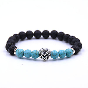 Silver Zinc Lion - Natural Lava & Turquoise Stone Bracelet