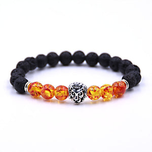Silver Zinc Lion - Natural Lava & Turquoise Stone Bracelet