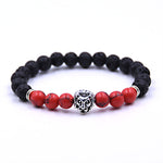 Silver Zinc Lion - Natural Lava & Turquoise Stone Bracelet