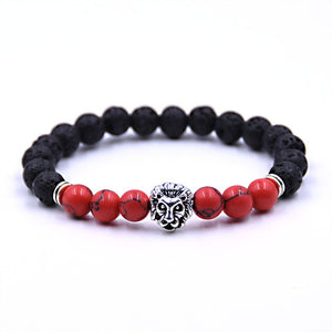 Silver Zinc Lion - Natural Lava & Turquoise Stone Bracelet