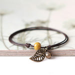 Ceramic Leaf Beaded Bracelet - Unisex Pendant Rope