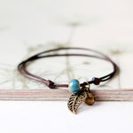 Ceramic Leaf Beaded Bracelet - Unisex Pendant Rope
