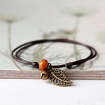 Ceramic Leaf Beaded Bracelet - Unisex Pendant Rope