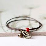 Ceramic Leaf Beaded Bracelet - Unisex Pendant Rope