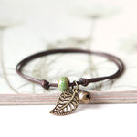 Ceramic Leaf Beaded Bracelet - Unisex Pendant Rope