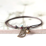 Ceramic Leaf Beaded Bracelet - Unisex Pendant Rope