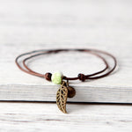Ceramic Leaf Beaded Bracelet - Unisex Pendant Rope