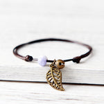 Ceramic Leaf Beaded Bracelet - Unisex Pendant Rope