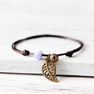 Ceramic Leaf Beaded Bracelet - Unisex Pendant Rope