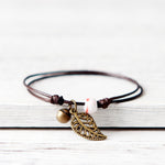 Ceramic Leaf Beaded Bracelet - Unisex Pendant Rope