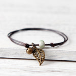 Ceramic Leaf Beaded Bracelet - Unisex Pendant Rope