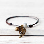 Ceramic Leaf Beaded Bracelet - Unisex Pendant Rope