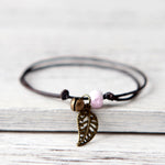 Ceramic Leaf Beaded Bracelet - Unisex Pendant Rope