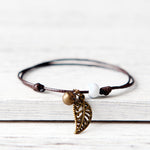 Ceramic Leaf Beaded Bracelet - Unisex Pendant Rope