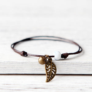 Ceramic Leaf Beaded Bracelet - Unisex Pendant Rope