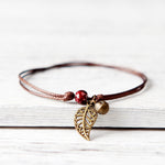 Ceramic Leaf Beaded Bracelet - Unisex Pendant Rope