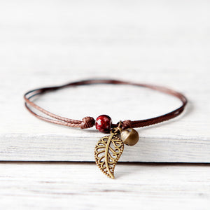 Ceramic Leaf Beaded Bracelet - Unisex Pendant Rope