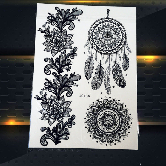 25 Style Hot Waterproof Black Henna Tattoo - Mandala Flower