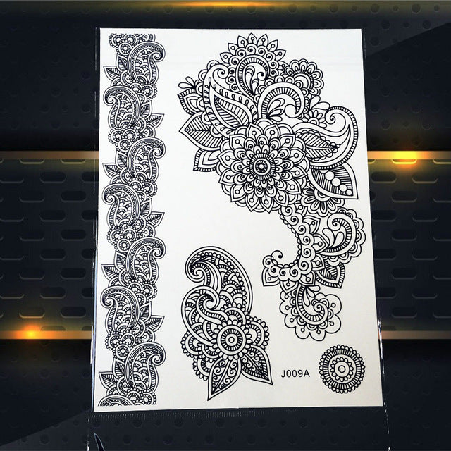 25 Style Hot Waterproof Black Henna Tattoo - Mandala Flower