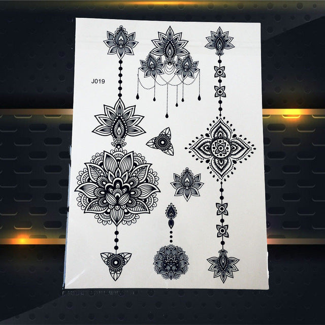 25 Style Hot Waterproof Black Henna Tattoo - Mandala Flower