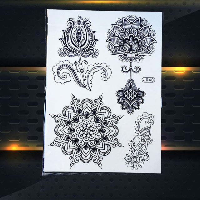 25 Style Hot Waterproof Black Henna Tattoo - Mandala Flower