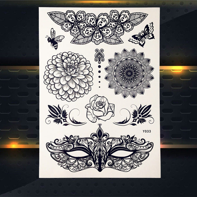 25 Style Hot Waterproof Black Henna Tattoo - Mandala Flower