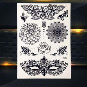 25 Style Hot Waterproof Black Henna Tattoo - Mandala Flower
