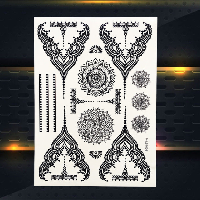 25 Style Hot Waterproof Black Henna Tattoo - Mandala Flower