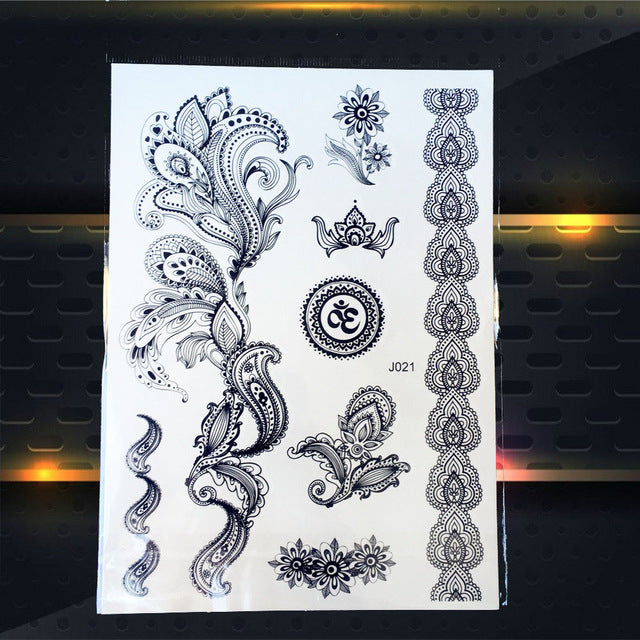 25 Style Hot Waterproof Black Henna Tattoo - Mandala Flower