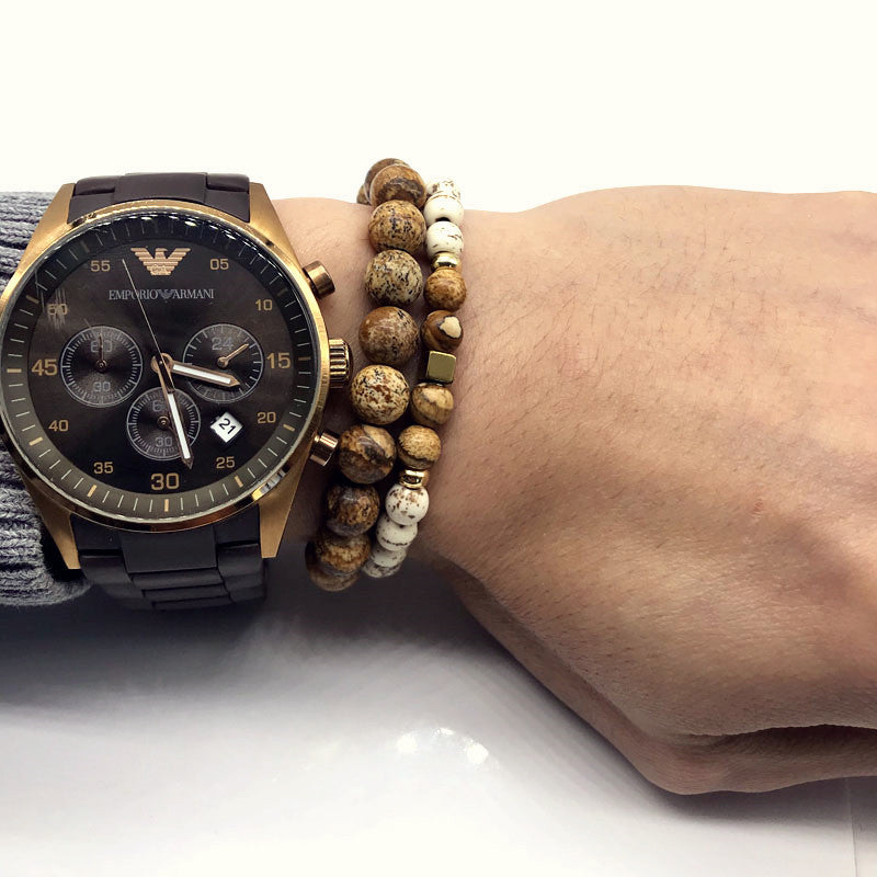 Natural Brown Stone - Mantra Prayer Beads Bracelets