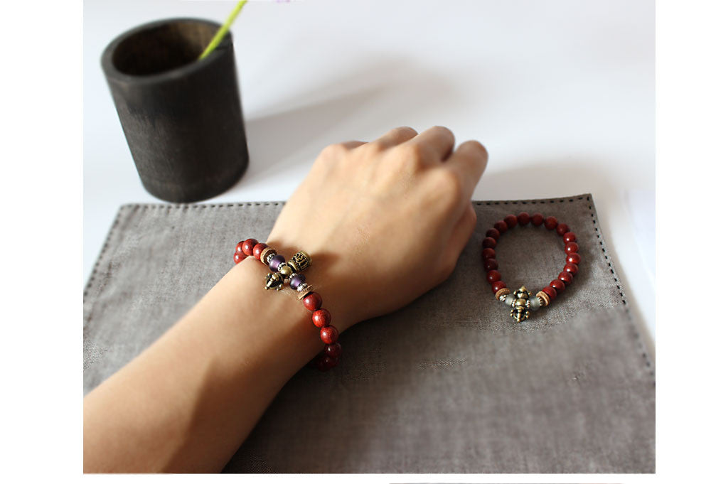 Handmade Red Sanders Wood - Vajar Bell Charm Bracelet