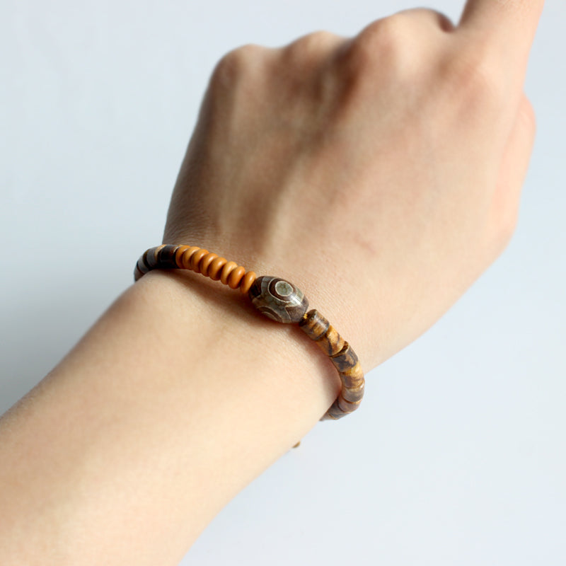 Handmade Natural Wooden Beads Bracelet - Coconut - Tiger Skin - Red sander