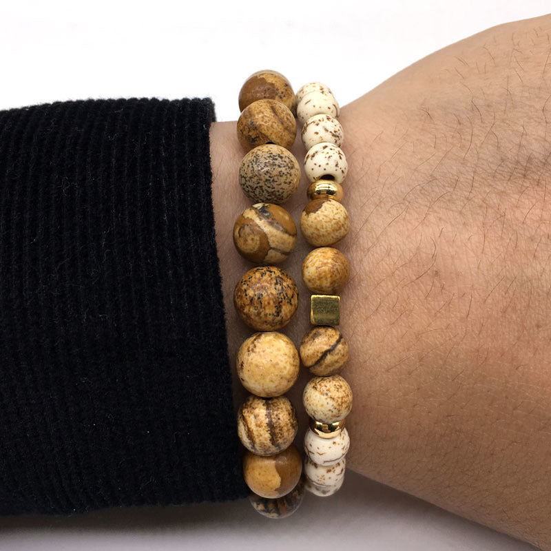 Natural Brown Stone - Mantra Prayer Beads Bracelets