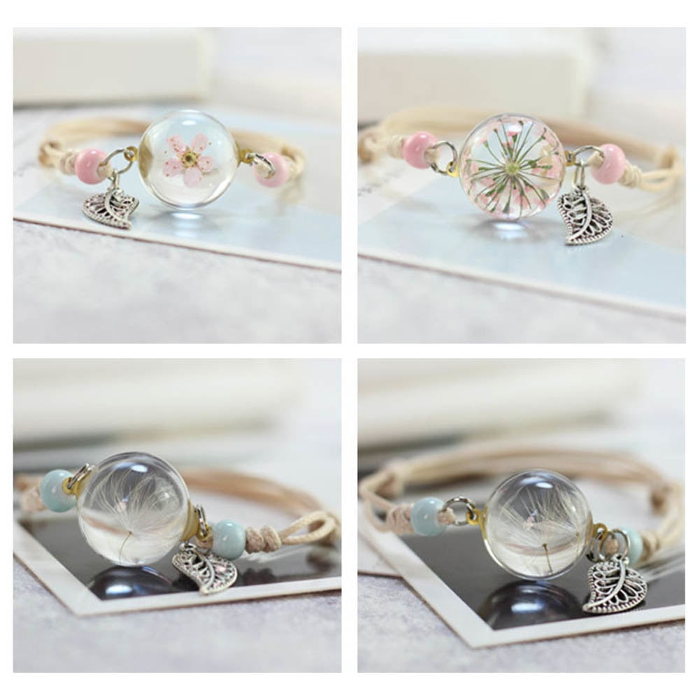 Crystal Glass Ball Bracelet - Lucky Star Flower