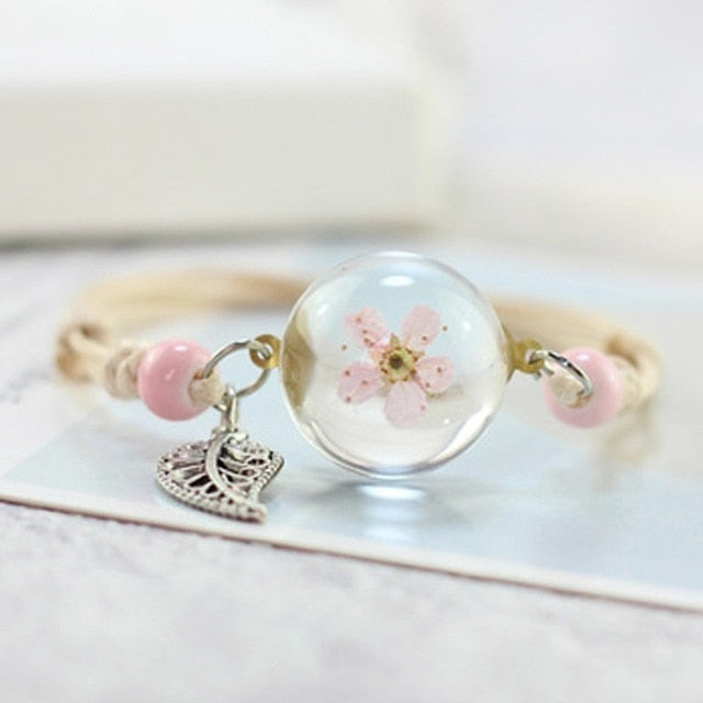 Lucky Crystal Glass Ball Bracelet - Peach Blossom