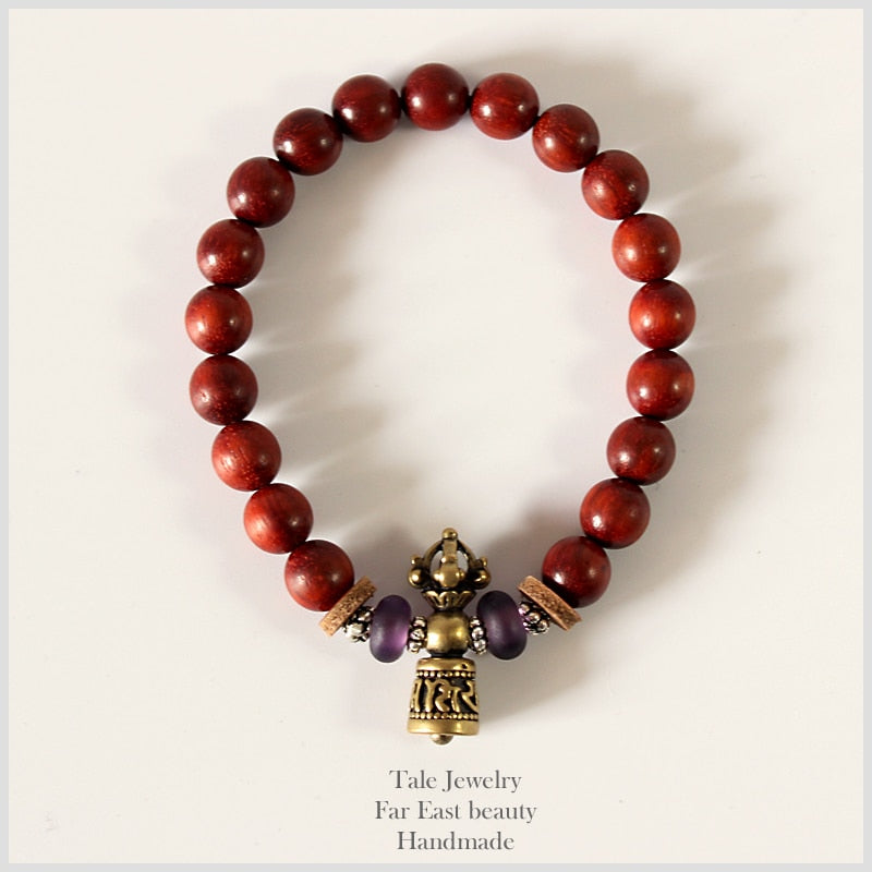 Handmade Red Sanders Wood - Vajar Bell Charm Bracelet